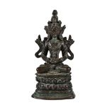 A Sino-Tibetan bronze figure of Amitayus, Qing Dynasty, 18th century, cast seated in dhyanasana with