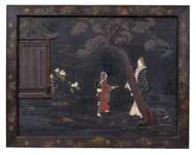 Y A large Japanese lacquer panel of rectangular form decorated in various techniques