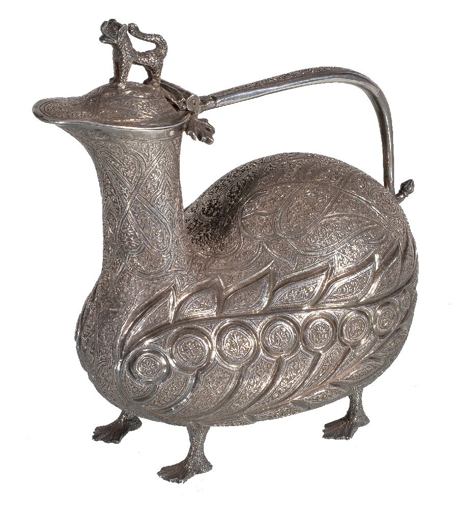 An Indian silver zoomorphic ewer, Kashmir, early 20th century, in the form of a stylised four-legged - Image 2 of 5