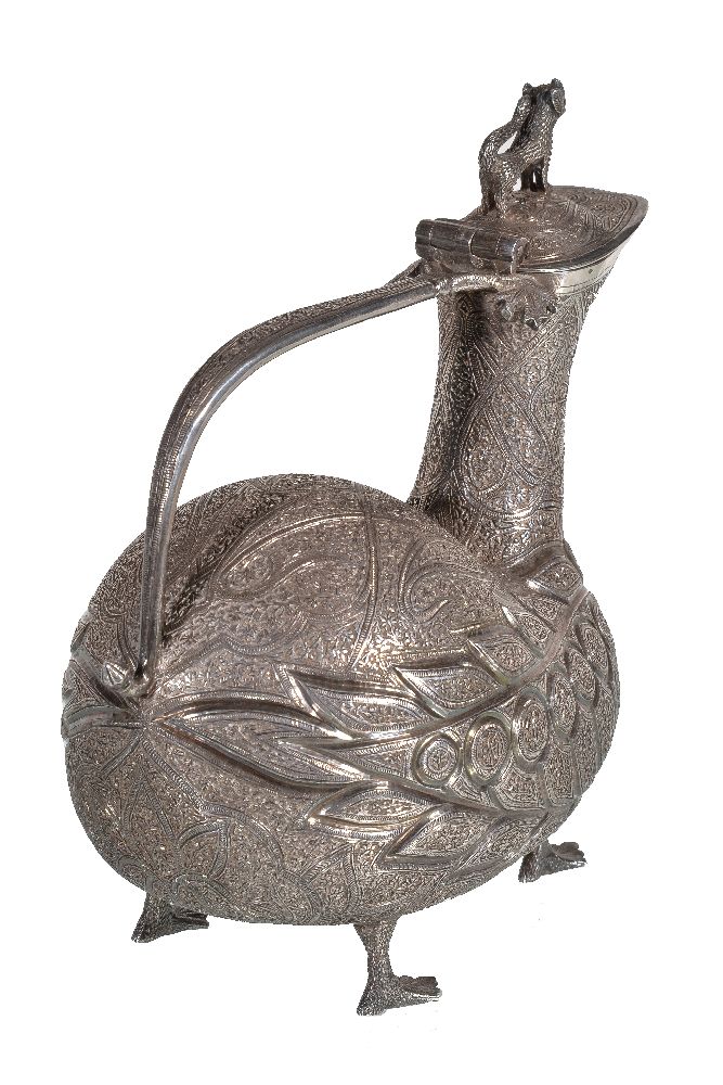 An Indian silver zoomorphic ewer, Kashmir, early 20th century, in the form of a stylised four-legged - Image 4 of 5