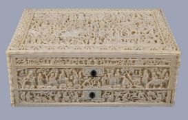 Y A Chinese ivory sewing box, Canton, Guangdong, Qing Dynasty, circa 1850, the rectangular box