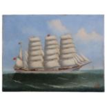 Lai Fong of Calcutta (fl.1890-1910) The four-mastered Barque Beechbank at sea signed, inscribed