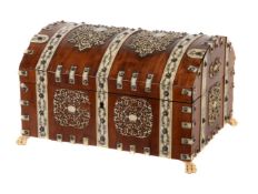 Y An Anglo Indian sandalwood and ivory mounted dome topped coffer, mid 19th century,