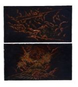 A suite of four lacquer panels, each of rectangular form and decorated in iro-e togidashi with