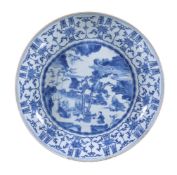 A Chinese blue and white 'Longevity' dish, Ming Dynasty, Transitional, early 17th century, the