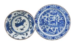 Two Safavid blue and white dishes, Persia, late 17th century, underglaze blue painted fritware,