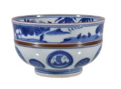 Seifu Yohei IV (1872-1951): A Porcelain Chawan, of deep, circular form decorated in underglaze