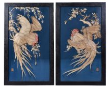 Y A pair of rectangular blue lacquer Japanese panels