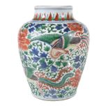 A Chinese Wucai baluster vase, painted with phoenix and peony, the neck with a band of foliate