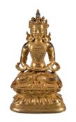 A Sino-Tibetan gilt bronze Amitayus, China or Tibet, cast seated in dhyanasana on a high double-