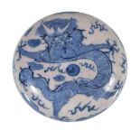 A Chinese blue and white circular seal box and cover, Qing Dynasty, 19th century, painted with a