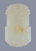 A Chinese white jade or pale celadon pendant, carved on one side with twin fish and the other side