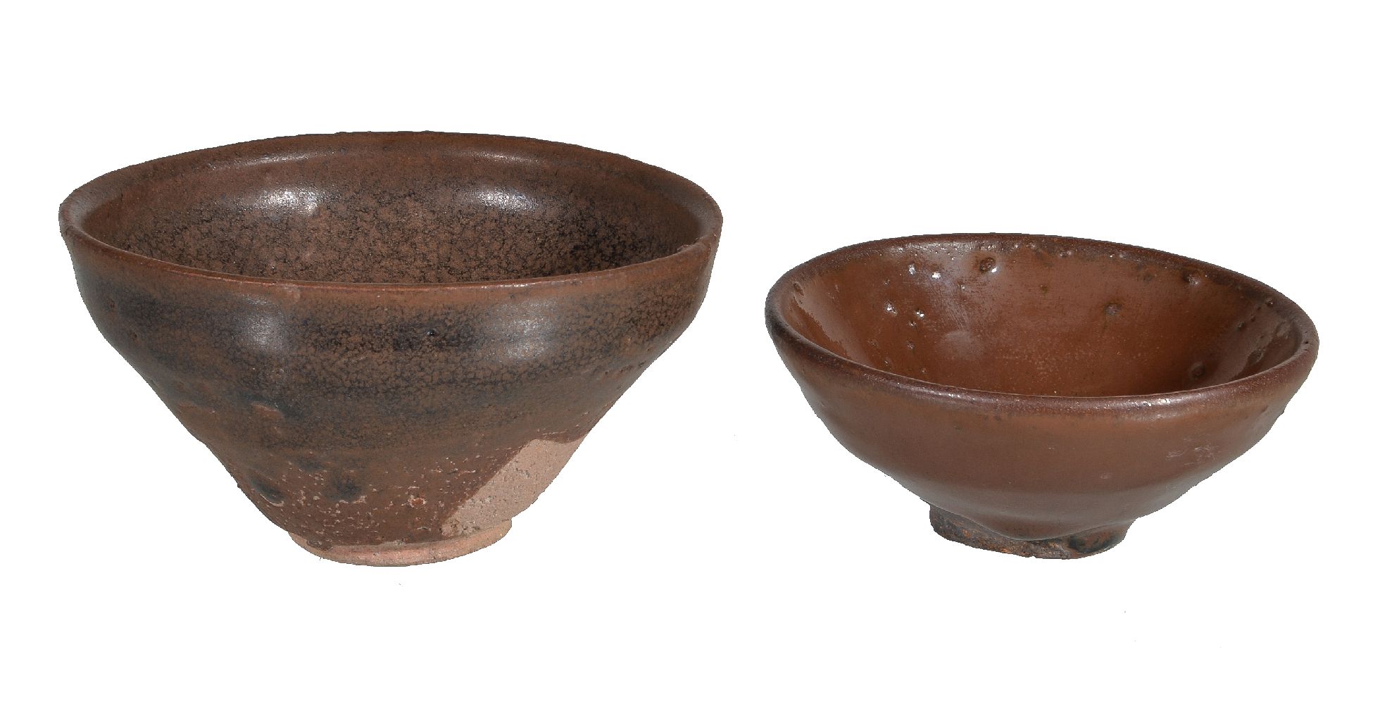 Two Chinese 'Jian' ware bowls, Song Dynasty, the larger with brown spotted glaze on a darker ground,