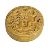 A rare Chinese porcelain yellow-glazed circular ink stone box and cover, Guangxu, the cover well