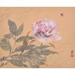 Fei Chengwu, 20th century, A wind blown Peony and a Bee, ink and colour on paper, signed Chengwu and