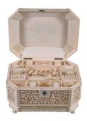 Y A Chinese export ivory work box and cover, Canton, Guangdong, Qing Dynasty, circa 1850, of