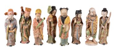 A set of eight Chinese soapstone figures of 'The Eight Immortals', with incised and coloured