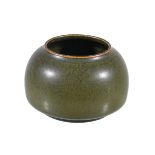 A Chinese tea-dust glazed water pot, probably late Qing Dynasty, covered overall with an olive-green