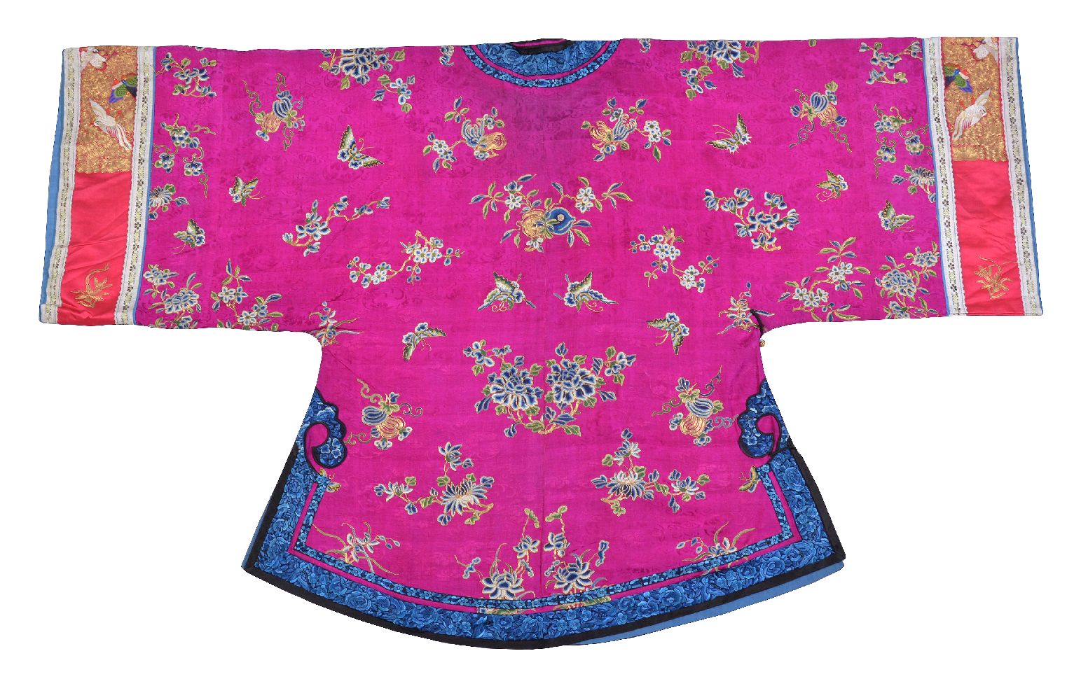 A Chinese embroidered magenta satin woman's side opening informal jacket, Qing Dynasty, late 19th - Image 2 of 7