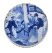 A Chinese blue and white seal paste box and cover, Qing Dynasty, depicting the celebration of the
