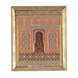 A gesso Alhambra polychrome and gilt plaque, Granada, circa 1900, in the manner of R. Contreras,