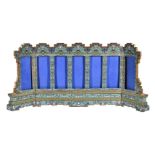 A large Chinese cloisonné table screen, 20th century, with eight window frame panels, the sides