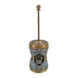 A Chinese cloisonné Buddhist prayer wheel, of cylindrical form with inner rotating container