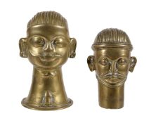 Two Indian brass Lingam covers, Maharashtra, 18th-19th century, in the form of a head of Shiva, 12.