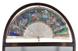 Y A Chinese painted 'Mandarin' fan, Qing Dynasty, 19th century, painted on both sides with figures,