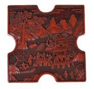 A Chinese cinnabar lacquer box and cover, Qing Dynasty, late 18th or 19th century, of shaped