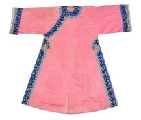 A Chinese Manchu women’s silk robe, Qing Dynasty, late 19th century, the faded silk woven with