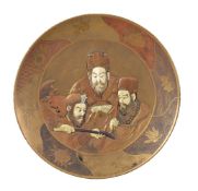 Y A Japanese lacquer panel, of dished, circular form