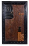 A large Japanese lacquered pine panel, of rectangular form, dramatically depicting a large bronze