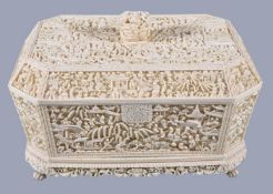 Y A Chinese export ivory work box and cover, Canton, Guangdong, Qing Dynasty, circa 1850, of