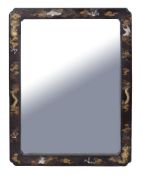A Japanese lacquered and inlaid wood framed mirror, decorated in carved bone and iro-e lacquer