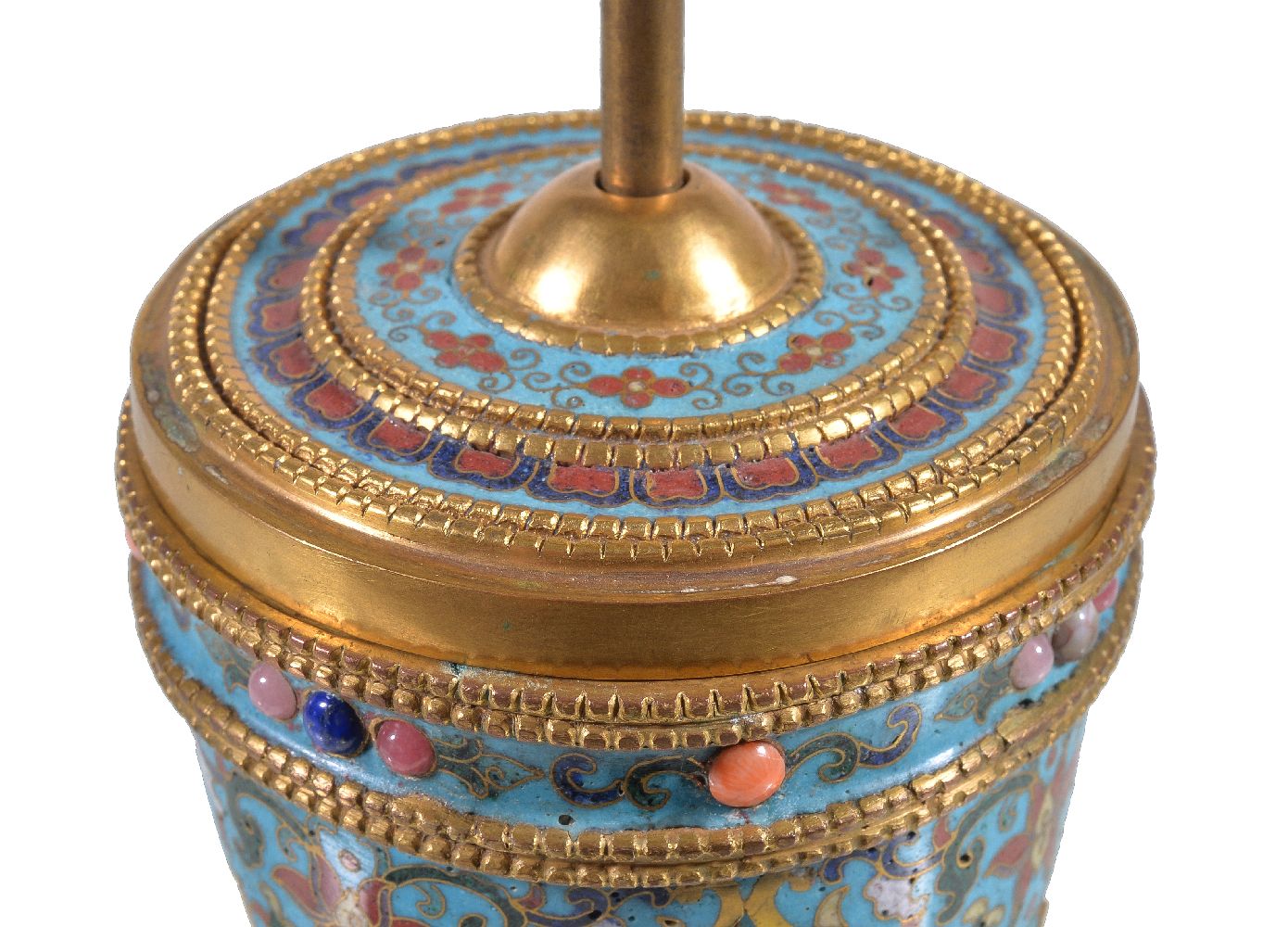 A Chinese cloisonné Buddhist prayer wheel, of cylindrical form with inner rotating container - Bild 3 aus 4