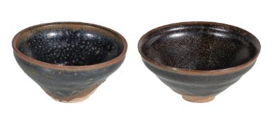 Two Chinese 'Jian' bowls, Song Dynasty, with black glazed and russet rims, 11.2cm to 11.7cm diameter