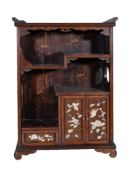 Y A Japanese Wood Shodana, of typical form, with staggered shelves, a single drawer and double doors