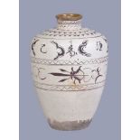 A large Jizhou type vase, the large tapering storage jar with short neck, body glazed with white