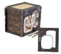 Y A Japanese Silver and Lacquer Kodansu, containing four drawers, the silver sides inset with