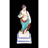 A Neale & Co. creamware figure of a classical maiden modelled holding an apple, circa 1780, on a