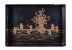 A Japanese Lacquered Robe Tray, of typical rounded rectangular form, the interior decorated in