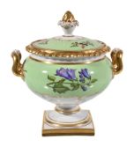 A Worcester (Flight, Barr & Barr) botanical sauce tureen and cover, circa 1825, painted with