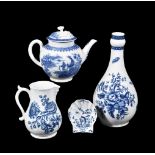 A selection of Worcester blue and white porcelain, comprising: a Worcester blue and white shell-