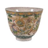 A Kyoto Ware Wine Cup, of tapered form richly decorated in overglaze enamels and gilding with a