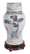 A Chinese Famille Rose vase, Yongzheng, cut down from a Phoenix tail vase, painted in yellow, mauve,