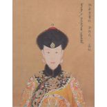A Chinese painting on silk, depicting an Imperial lady, after Giuseppe Castiglione, 39cm x 30cm