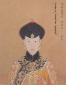 A Chinese painting on silk, depicting an Imperial lady, after Giuseppe Castiglione, 39cm x 30cm