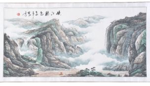 Li Wenxuan, The Three Gorges, scroll painting, ink and colours, signed, image size 61cm x 125cm