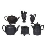 A selection of mostly marked black basalt, various dates late 18th century/early 19th centuries,